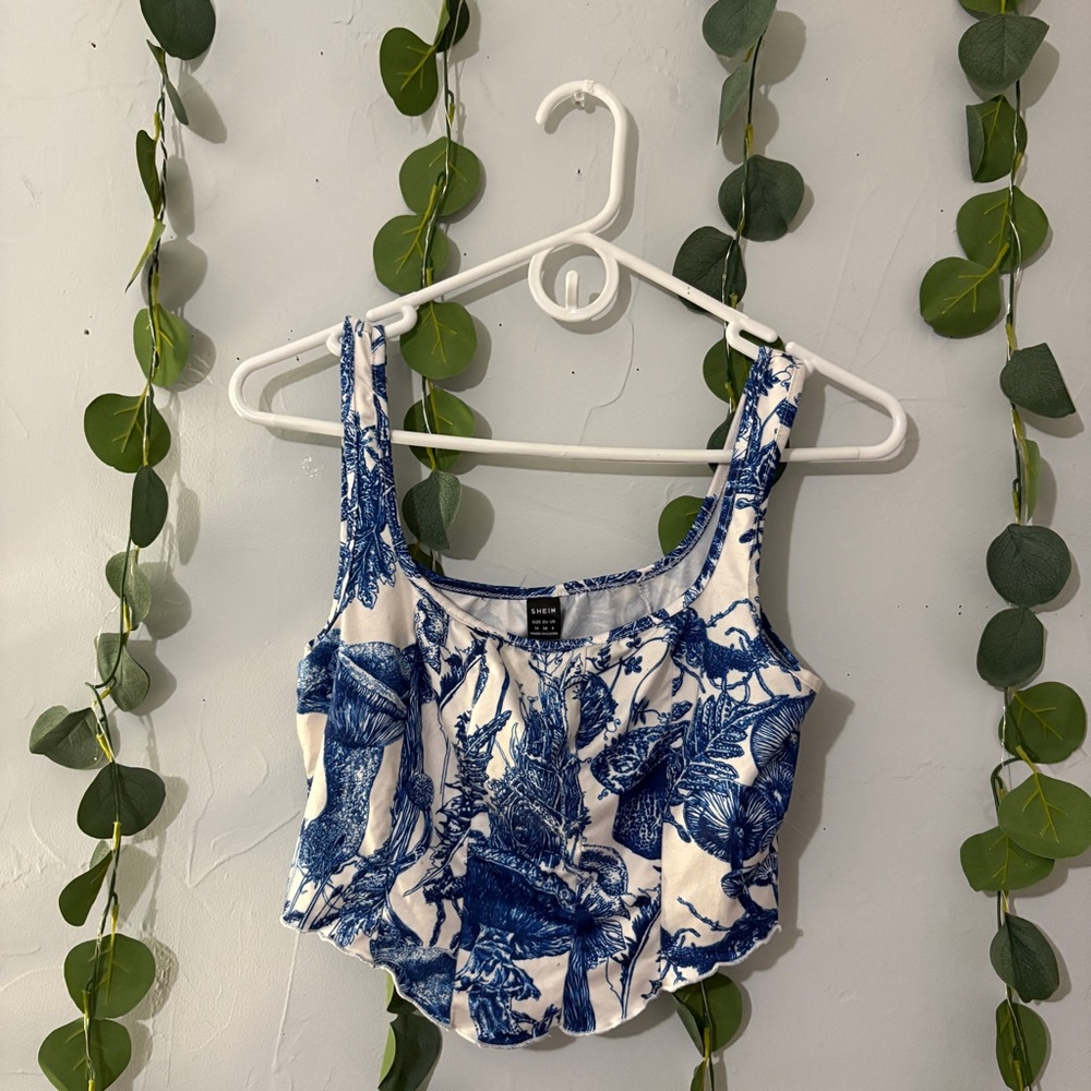 SHEIN Blue and White Tank Top